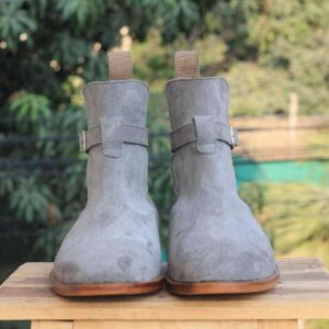 Handmade Gray Jodhpurs Ankle Boots For Men's - leathersguru