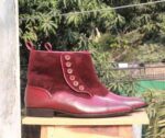 Handmade Burgundy Button Leather Ankle Boot - leathersguru