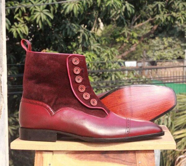 Handmade Burgundy Button Leather Ankle Boot - leathersguru