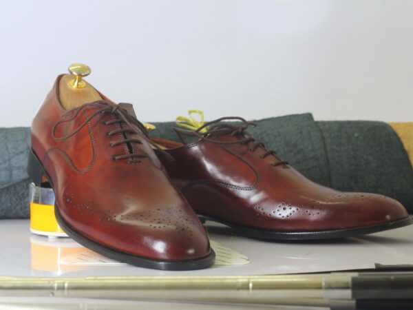 Bespoke Burgundy Brogue Toe Shoe for Men - leathersguru