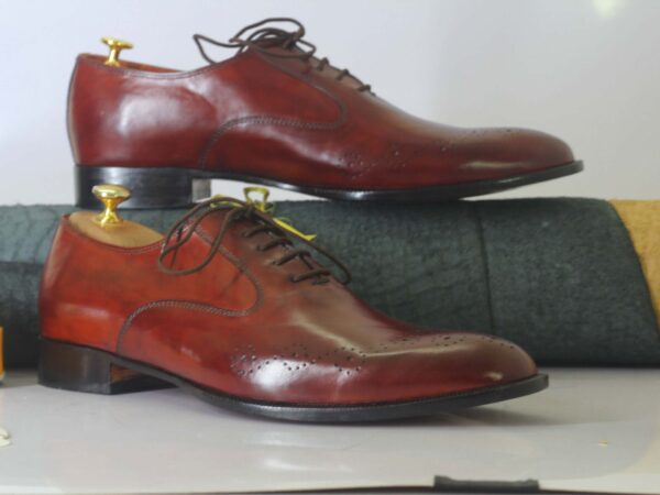 Bespoke Burgundy Brogue Toe Shoe for Men - leathersguru