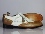 Bespoke White & Brown Leather Fringe Wing Tip Shoes for Men's - leathersguru