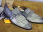 Bespoke Grey Buckle Fringe Loafers for Men's - leathersguru