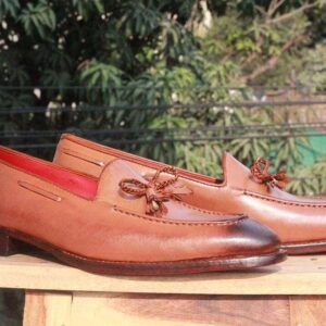 Handmade Brown Tussle Slip on shoe - leathersguru