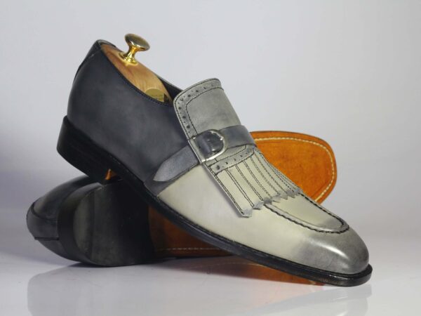 Bespoke Grey Buckle Fringe Loafers for Men's - leathersguru