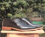 Handmade Black Whole Cut Leather Shoe - leathersguru