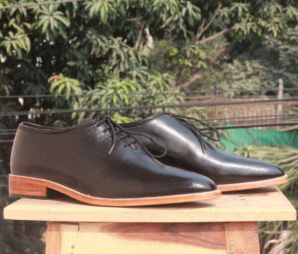 Handmade Black Whole Cut Leather Shoe - leathersguru