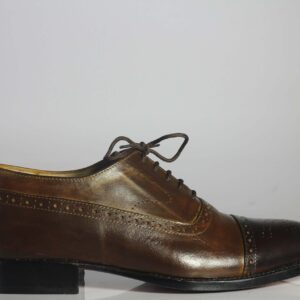 Men's Shoes Chocolate Brown Leather Lace Up Cap Toe Dress Shoes