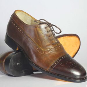 Men's Shoes Chocolate Brown Leather Lace Up Cap Toe Dress Shoes