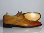 Hand Painted Tan Two Tone Cap Toe Leather Shoes For Men