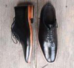 Handmade Black Whole Cut Leather Shoe - leathersguru