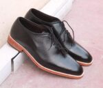 Handmade Black Whole Cut Leather Shoe - leathersguru