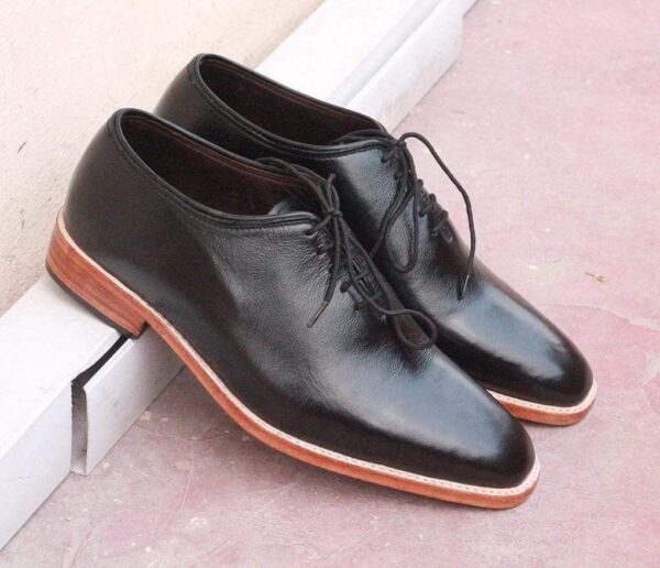 Handmade Black Whole Cut Leather Shoe - leathersguru