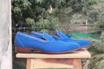 Men's Blue Split Toe Suede Loafers Tussles Shoes - leathersguru