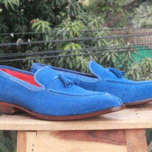 Men's Blue Split Toe Suede Loafers Tussles Shoes - leathersguru