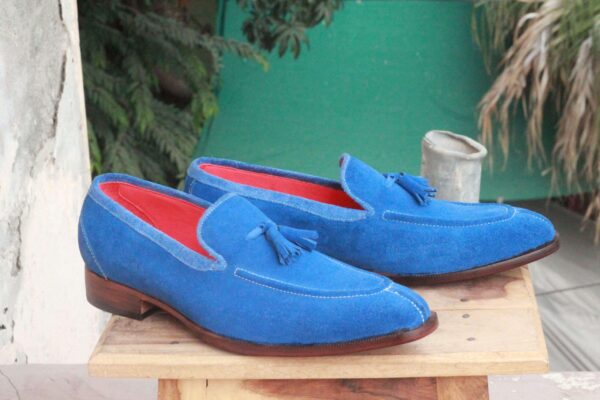 Men's Blue Split Toe Suede Loafers Tussles Shoes - leathersguru
