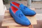 Men's Blue Split Toe Suede Loafers Tussles Shoes - leathersguru