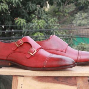 Handmade Burgundy Monk Leather Shoe - leathersguru