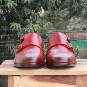 Handmade Burgundy Monk Leather Shoe - leathersguru