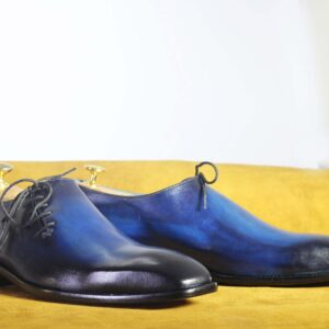 Bespoke Blue Whole Cut Side Lace UP Shoe for Men - leathersguru