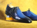 Handmade Two Tone Blue Side Lace Up Shoes For Men's