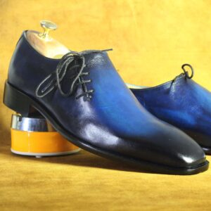 Handmade Two Tone Blue Side Lace Up Shoes For Men's