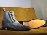 Bespoke Gray Wing Tip Button Top Ankle Boots for Men's - leathersguru