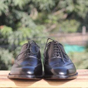 Handmade Black Wing tip Leather Shoe For Men's - leathersguru