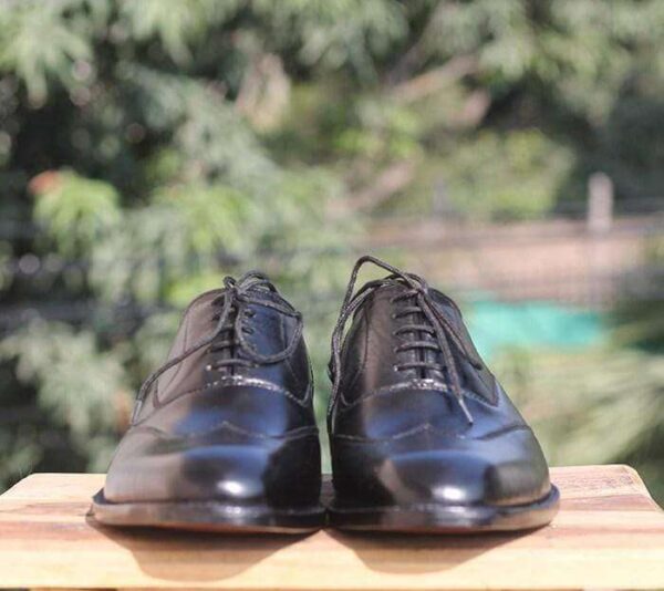 Handmade Black Wing tip Leather Shoe For Men's - leathersguru