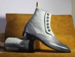 Bespoke Gray Wing Tip Button Top Ankle Boots for Men's - leathersguru