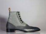 Bespoke Gary Leather Suede Wing Tip Button Top Boots - leathersguru