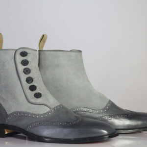 Bespoke Gary Leather Suede Wing Tip Button Top Boots - leathersguru