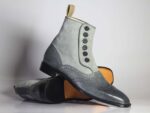 Bespoke Gray Wing Tip Button Top Ankle Boots for Men's - leathersguru