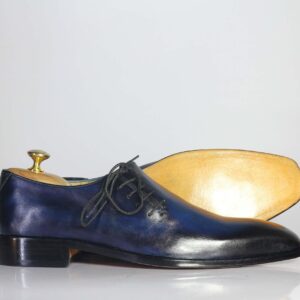 Bespoke Blue & Black Leather Side Lace Up Shoe for Men - leathersguru