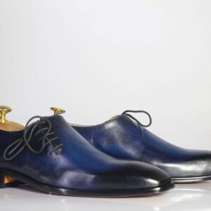 Bespoke Blue & Black Leather Side Lace Up Shoe for Men - leathersguru