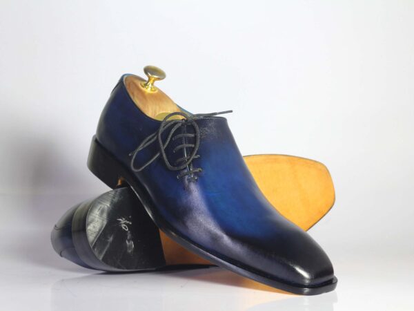 Bespoke Blue & Black Leather Side Lace Up Shoe for Men - leathersguru