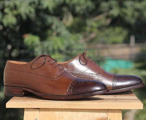 Handmade Brown Two Tone Oxford Leather Shoe - leathersguru