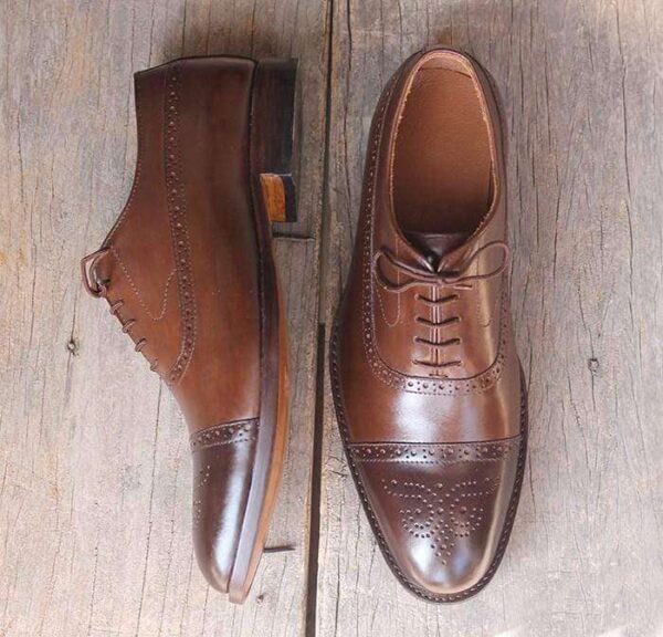 Handmade Brown Two Tone Oxford Leather Shoe - leathersguru