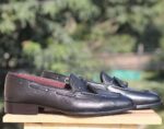 Handmade Black Leather Tussle Loafer - leathersguru