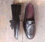 Handmade Black Leather Tussle Loafer - leathersguru