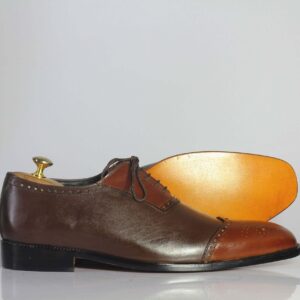 Bespoke Brown & Tan Leather Wing Tip Lace Up Shoe for Men - leathersguru