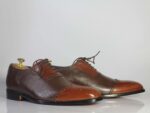 Bespoke Brown & Tan Leather Wing Tip Lace Up Shoe for Men - leathersguru