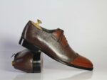 Bespoke Brown & Tan Leather Wing Tip Lace Up Shoe for Men - leathersguru