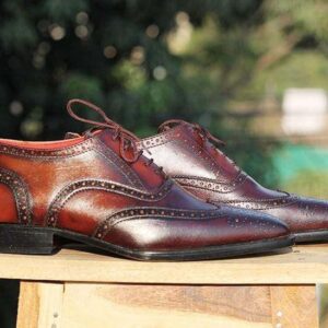 Two Tone Wing tip Brogue Leather Shoes For Men's - leathersguru