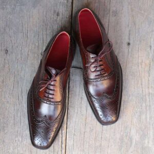 Two Tone Wing tip Brogue Leather Shoes For Men's - leathersguru