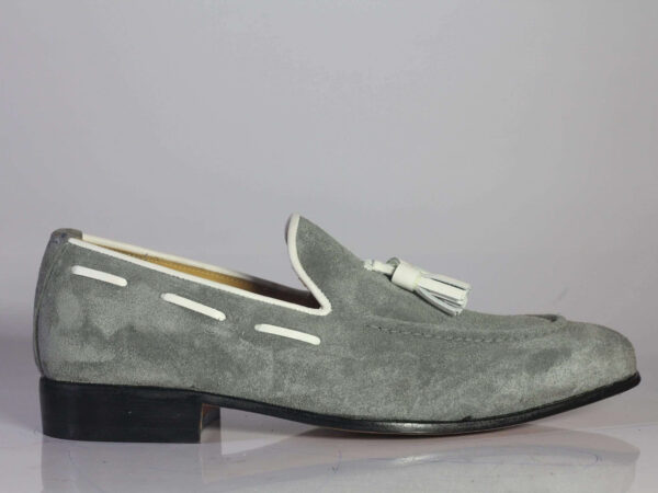 Handmade Gray Loafers Suede Tussles Shoe - leathersguru