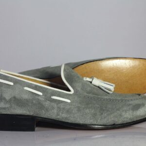 Bespoke Gray Tussle Suede Loafer Shoe for Men - leathersguru