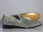 Handmade Gray Loafers Suede Tussles Shoe - leathersguru