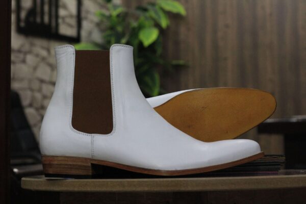 Handmade Ankle High White Chelsea Leather Boot, Men's Stylish Formal Leather Boot