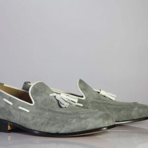 Bespoke Gray Tussle Suede Loafer Shoe for Men - leathersguru